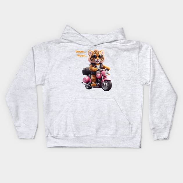 cute tiger with sunglasses raiding pink bike funny Kids Hoodie by sukhendu.12